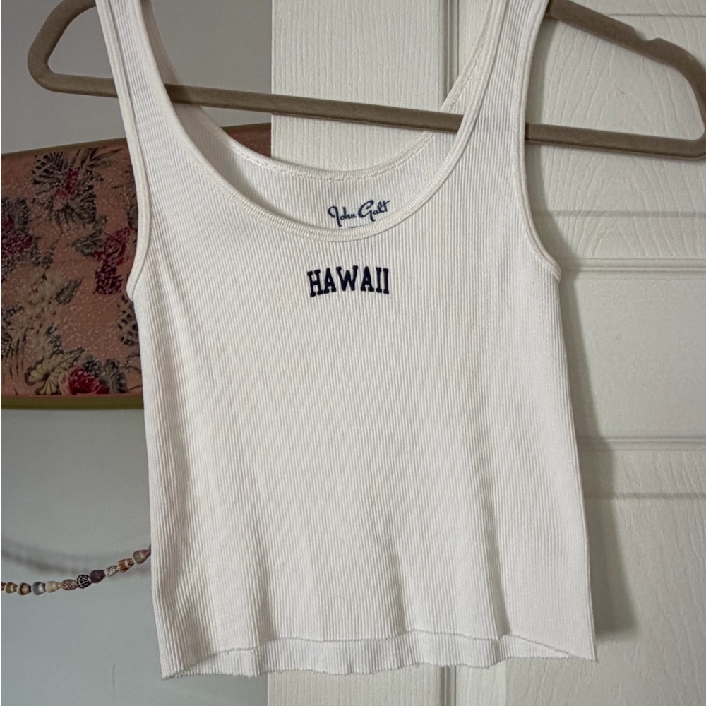 John Galt Cream Ribbed 'Hawaii' Tank Top